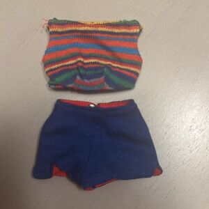 RARE! 🩷 Vintage Barbie Fashion Pak Knit Stripe Top/Blue Shorts Set 1963